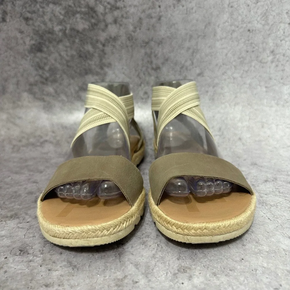 Sorel Ella II Sandal Womens 8 Khaki II Crisscross Elastic Strap Suede Espadrille